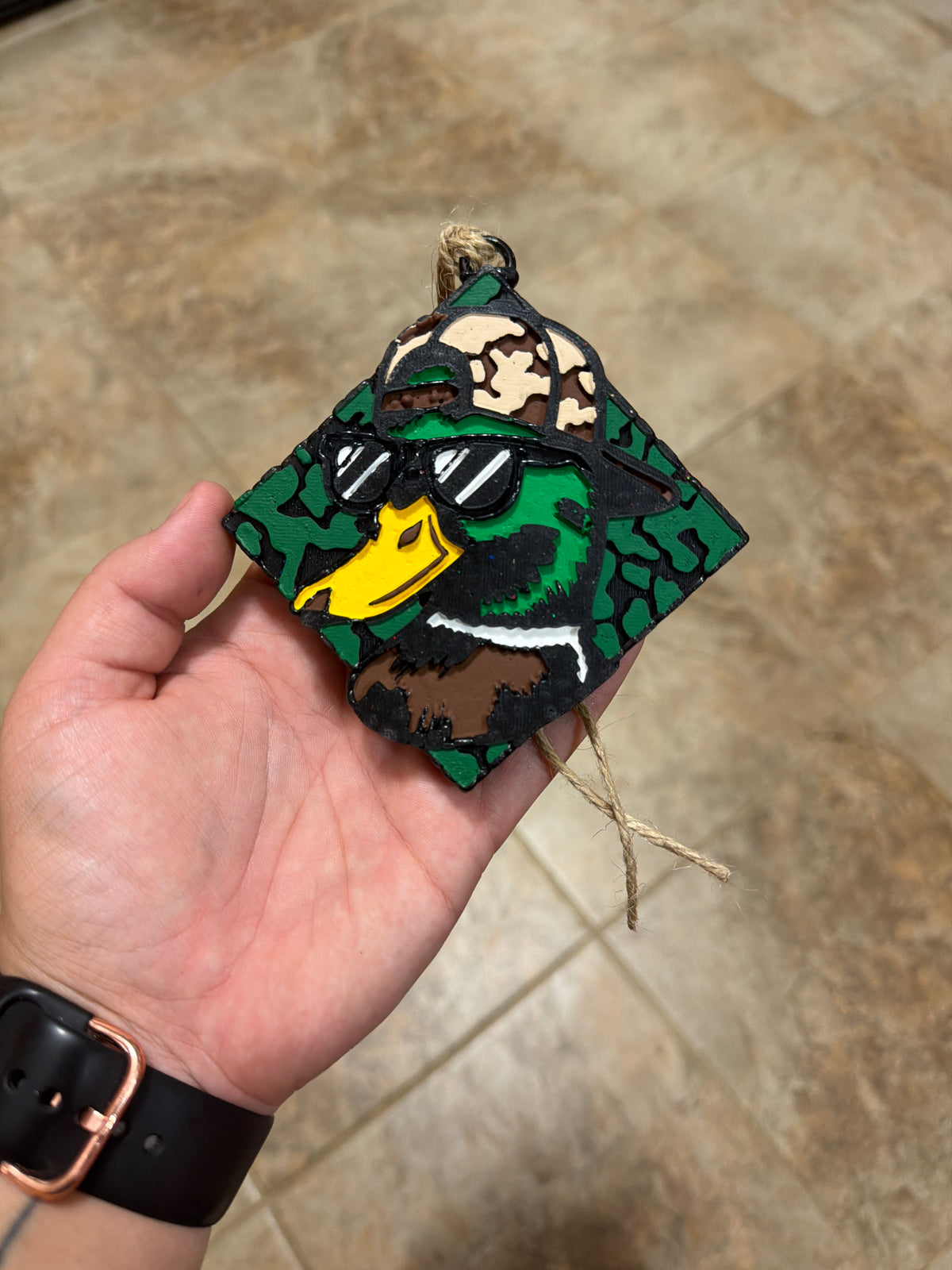 Camo duck with glasses & hat on