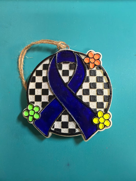 Cancer ribbon checkered with flowers